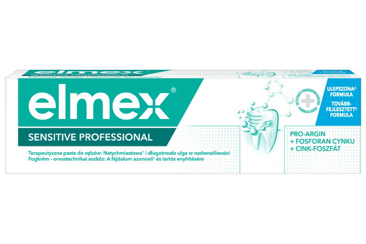 Opakowanie terapeutycznej pasty do zębów Elmex Sensitive Professional przeznaczonej dla osób z wrażliwymi zębami